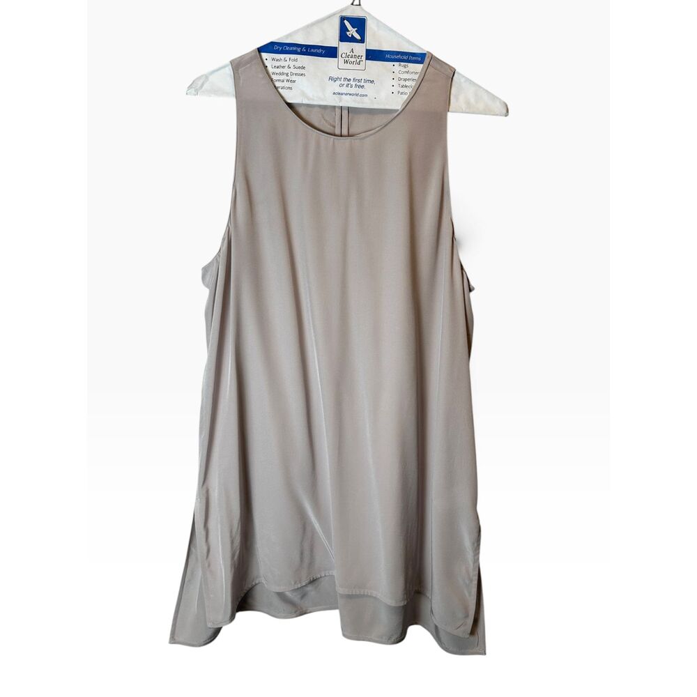 Athleta 100% Silk Washable Tank Top Side Slit Tunic Beige Taupe Womens Large